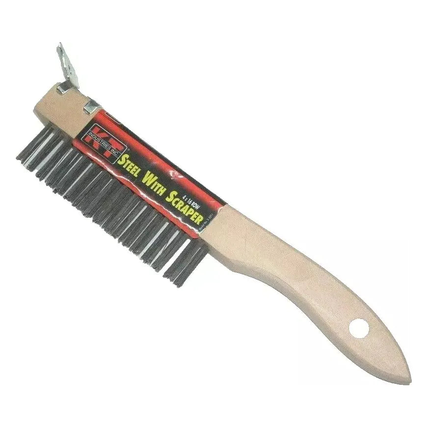 KT Industries Steel Wire Brush Shoe Handle w Scraper
