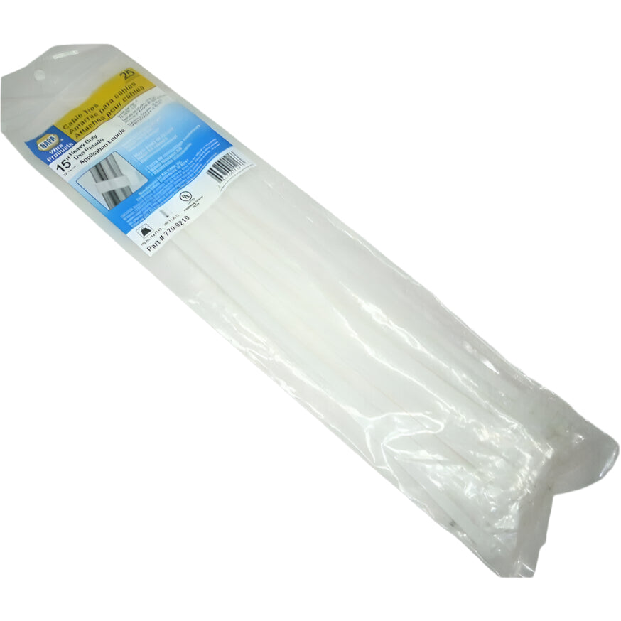 Napa 770-9219 Heavy Duty Natural Color Cable Ties 0.3 x 15" Long Nylon 6/6 25pk