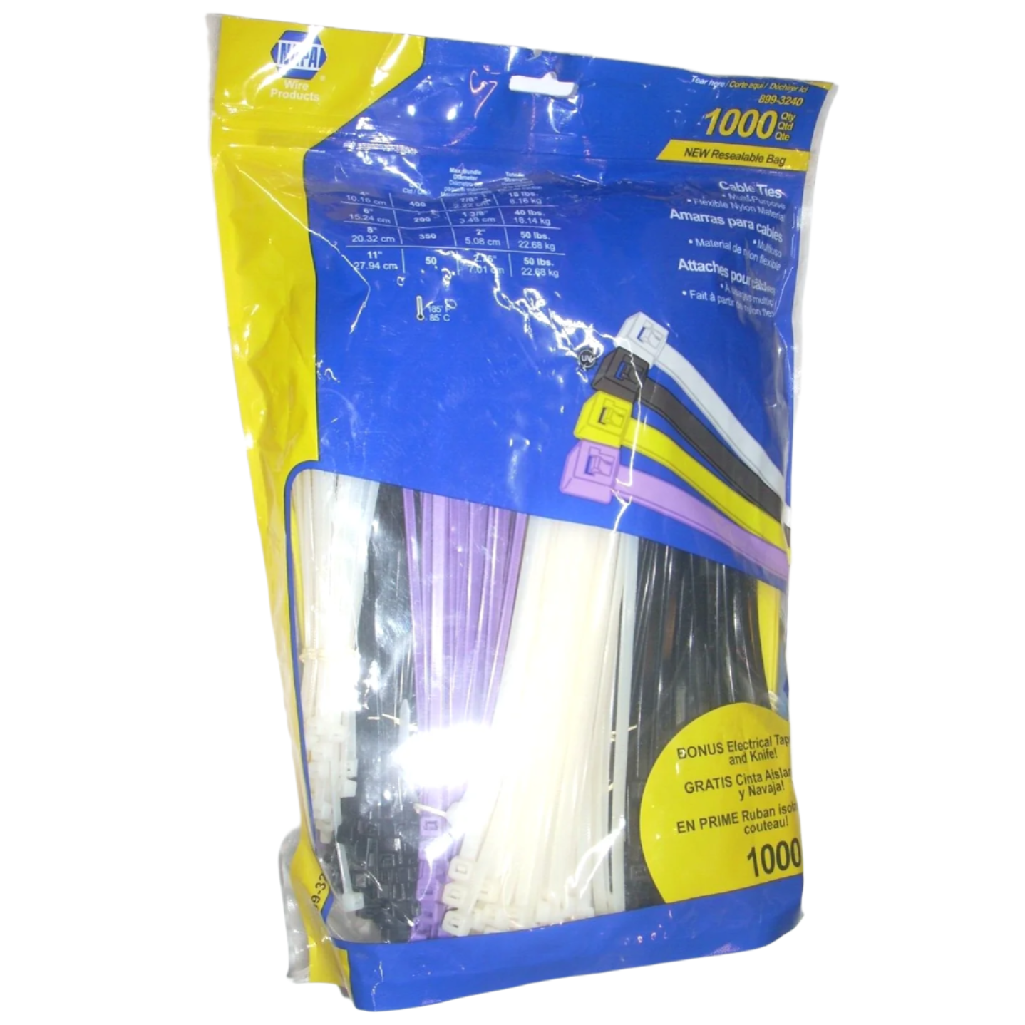 Napa 899-3240 Multicolor Cable Ties (400) 4", (200) 6", (350) 8", (50) 11" 1000p