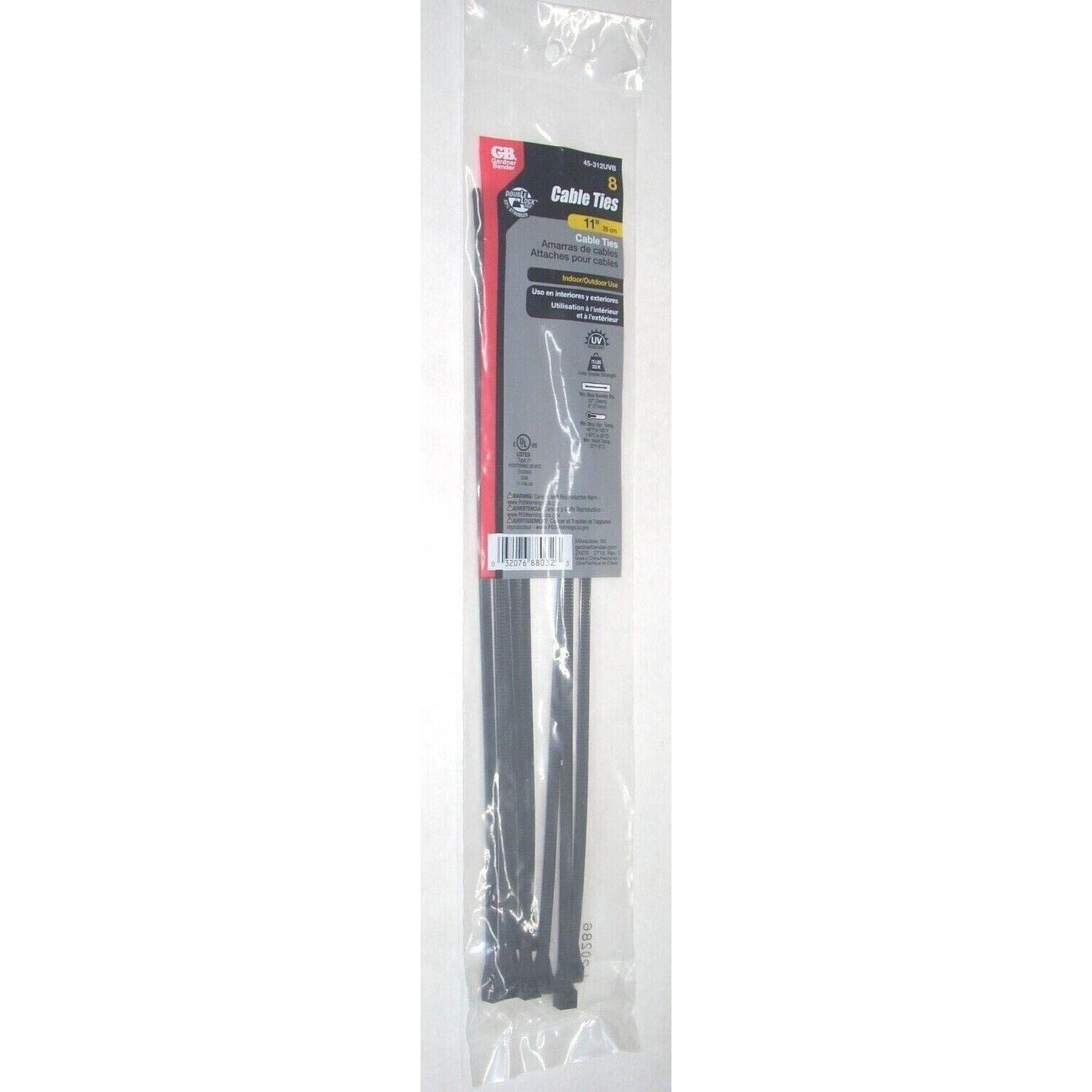 Gardner Bender 45-312UVB Black Zip Tie Cable Ties 11" Long 75 lb 8 pk