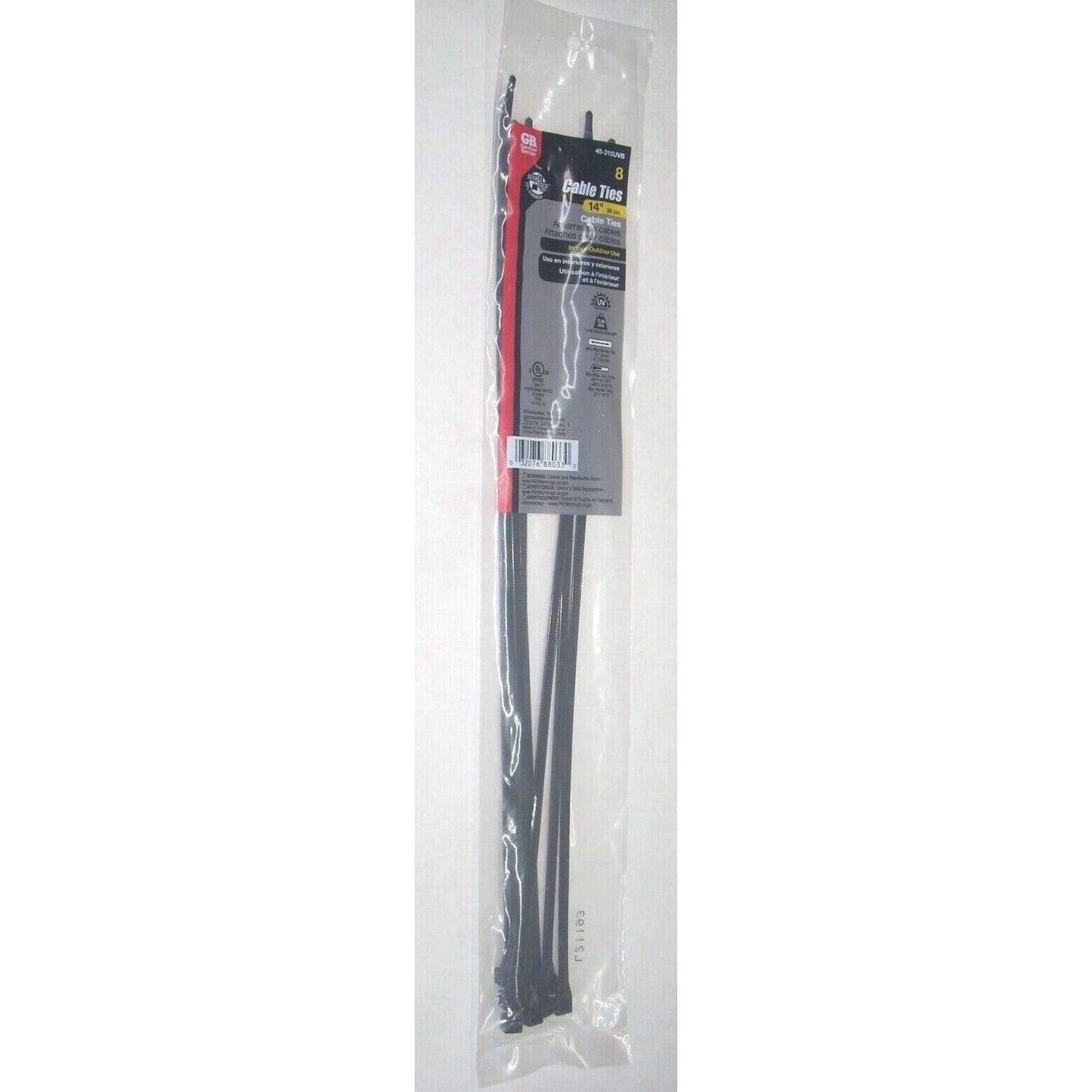 Gardner Bender 45-315UVB Black Zip Tie Cable Ties 14" Long 75 lb 8 pk