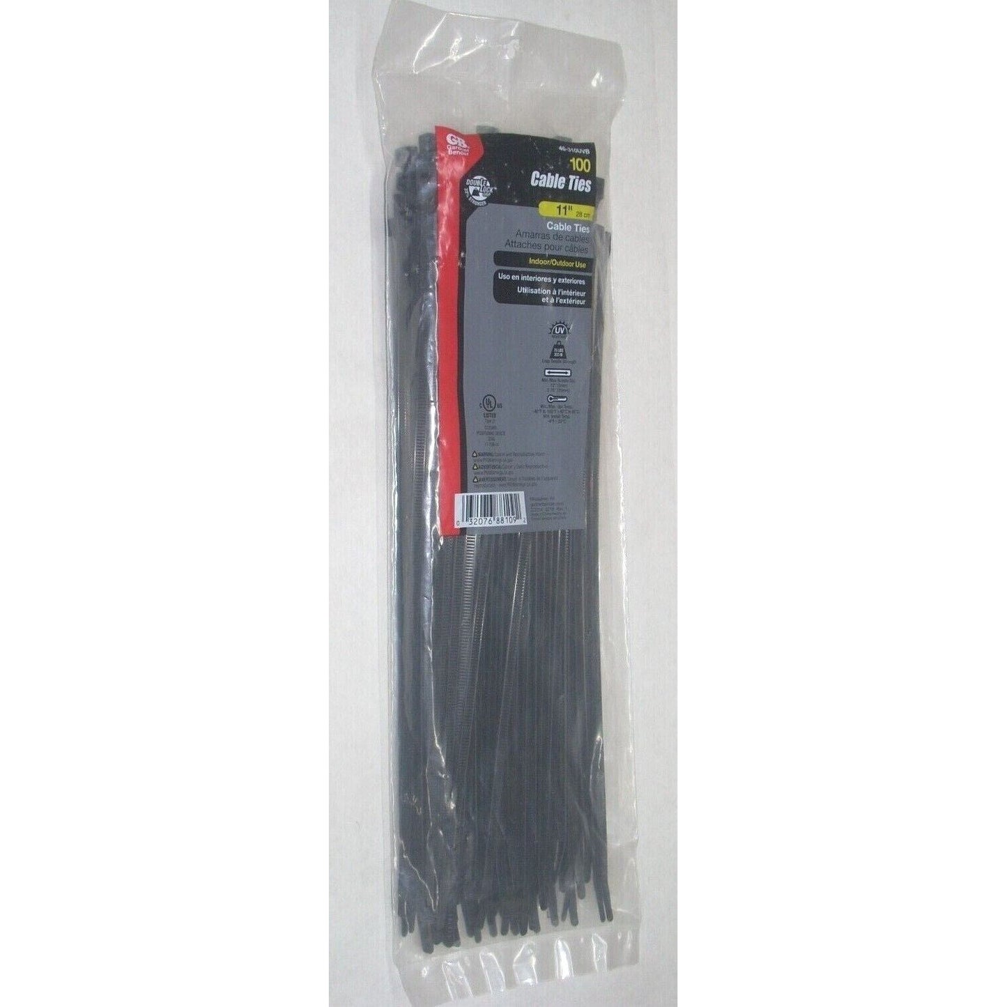Gardner Bender 46-310UVB Black Zip Tie Cable Ties 11" Long 75 lb 100 pk