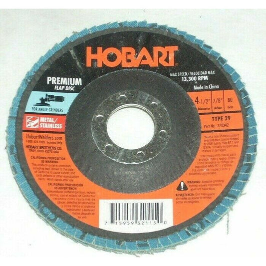 Hobart 770342 Zirconia Flap Discs 4.5" x 7/8 Type 29 80 Grit 10 pk