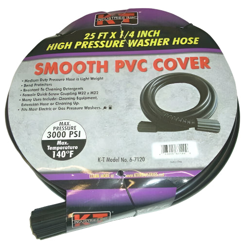 KT Industries 6-7120 1/4 x 25' High Pressure Washer Hose w M22 Fittings 3000 PSI