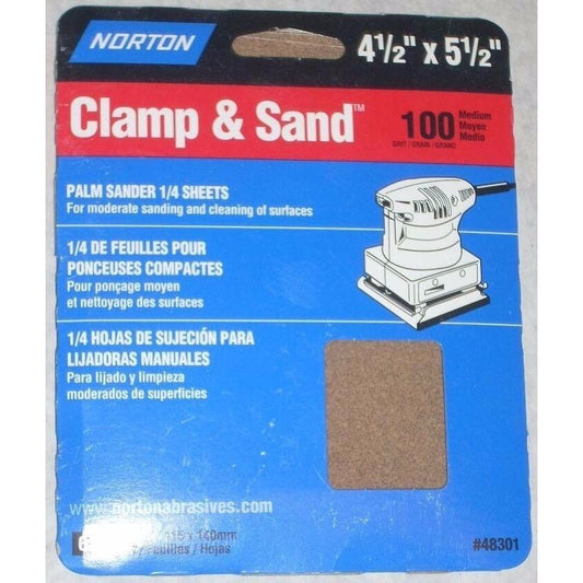 6 Norton 4 1/2 x 5 1/2 Clamp & Sand Discs for 1/4 Sheet Palm Sander 100g