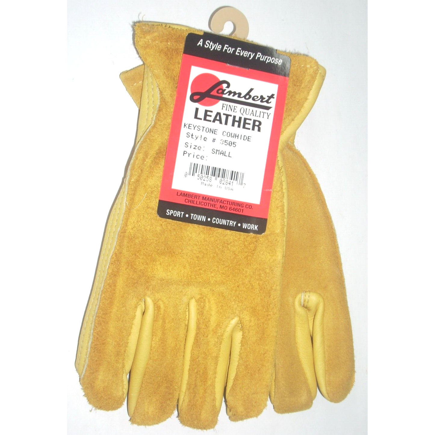 Lambert 3505 Tan Keystone Cowhide Leather Work Gloves Men's Small USA Made