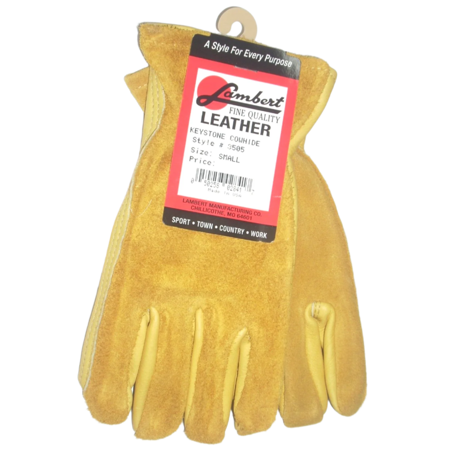 Lambert 3505 Tan Keystone Cowhide Leather Work Gloves Men's Small USA Made