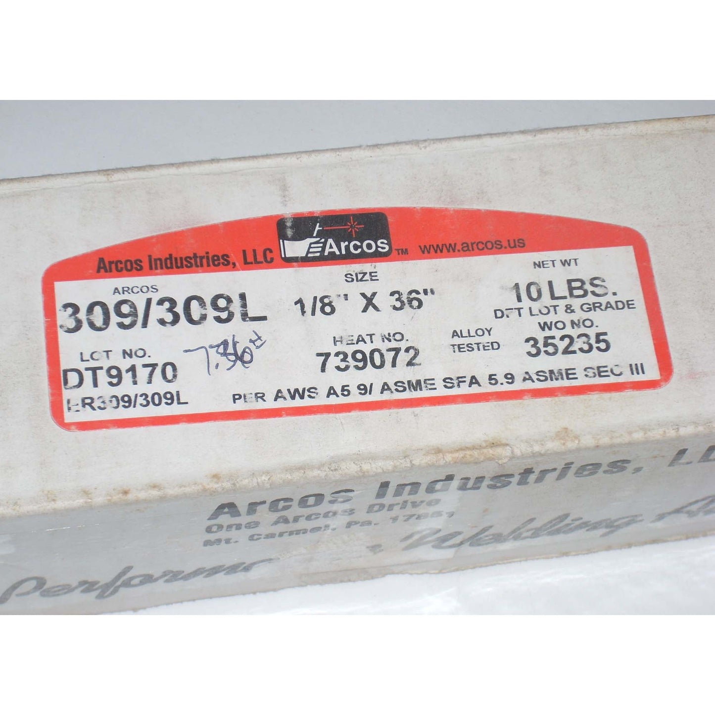 Arcos 309L 1/8 x 36 Stainless Steel Tig Welding Rods 7.36 lbs