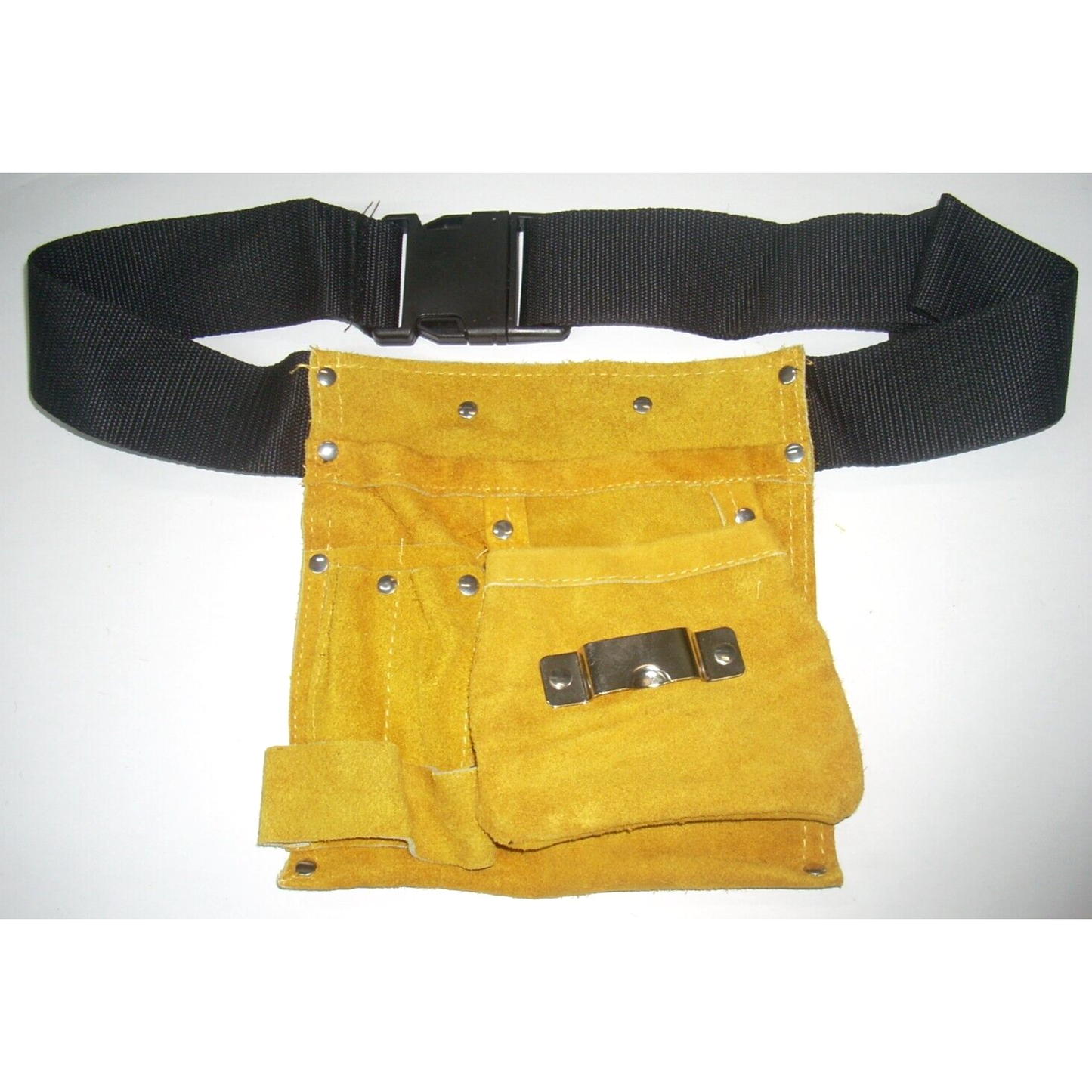 Leather Tool Belt 7 Pockets Straps 7 in W x 7 in H w Adjustable Belt 46" Long