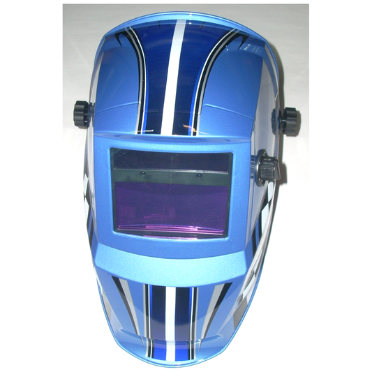 Blue Racing Welding Helmet Auto Darkening Adj Shade 9-13 Solar w 2 Extra Lenses