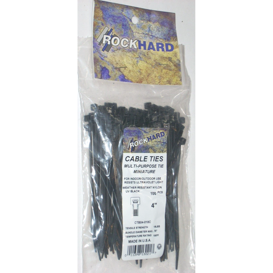 Rock Hard CTB04-018C Black Cable Ties 4 in Long 18 lb Capacity USA Made 100pk
