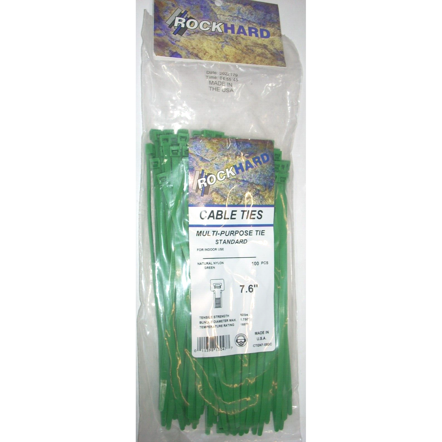 Rock Hard CTGN7-050C Green Cable Ties 7.6 in Long 50 lb Capacity USA Made 100pk