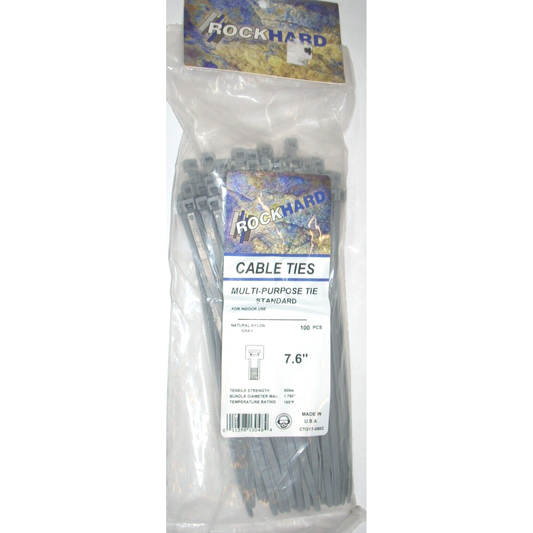 Rock Hard CTGY7-050C Gray Cable Ties 7.6 in Long 50 lb Capacity USA Made 100pk