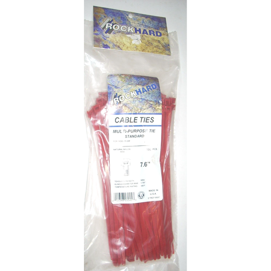 Rock Hard CTRD7-050C Red Cable Ties 7.6 in Long 50 lb Capacity USA Made 100pk