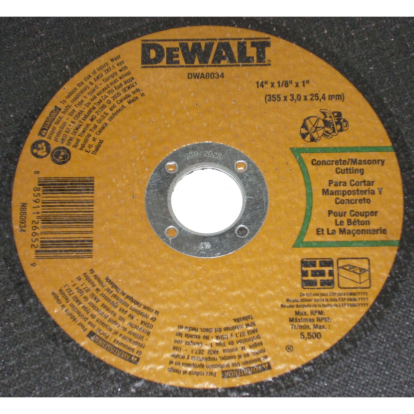 Dewalt 14 x 1/8 x 1 Concrete Masonry HS Cut Off Wheel 2pk
