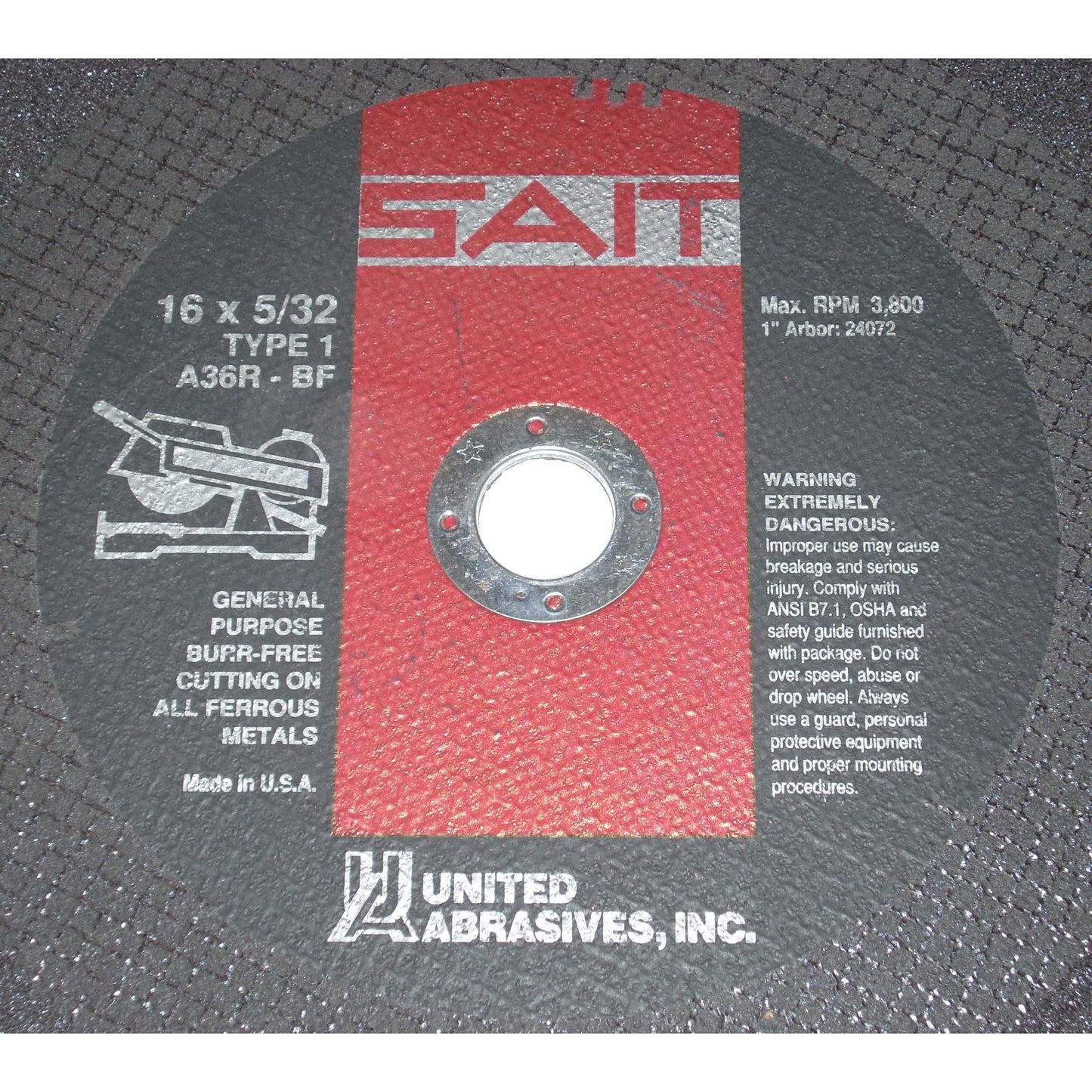 SAIT 16 x 5/32 x 1 Stationary Cut Off Wheel for Metal 3pk