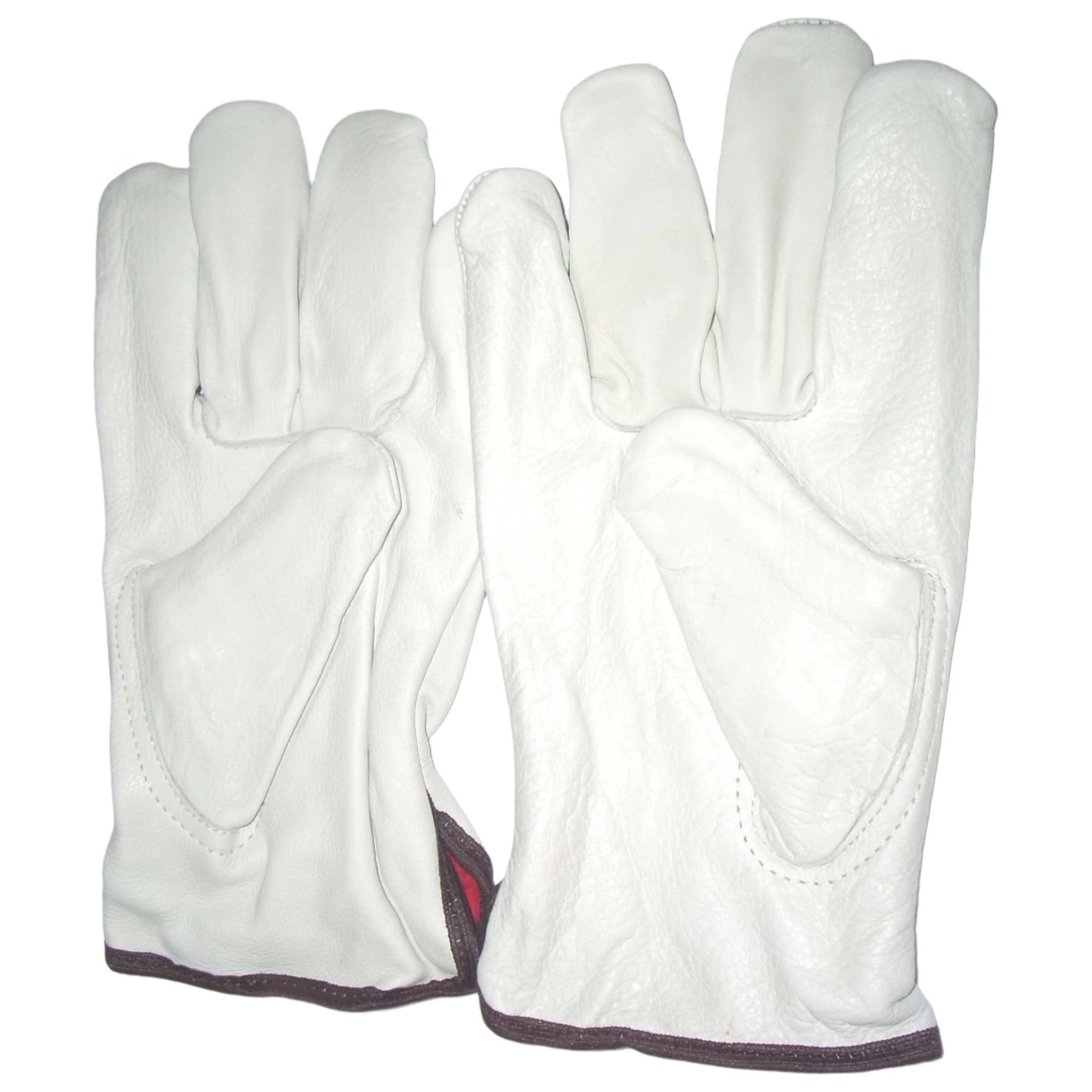 Cowhide Leather Gloves Red Fleece Lined - Large