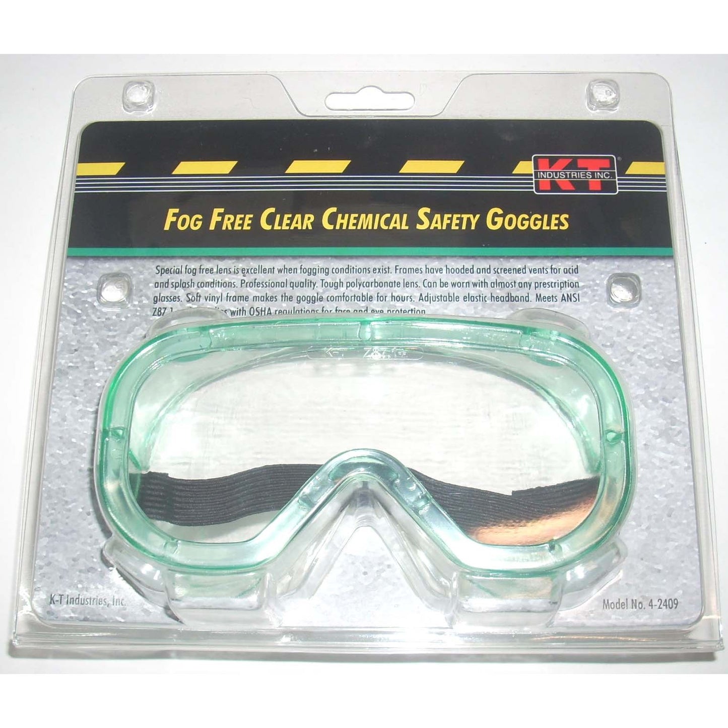 KT Industries 4-2409 Fog Free Chemical Safety Goggles