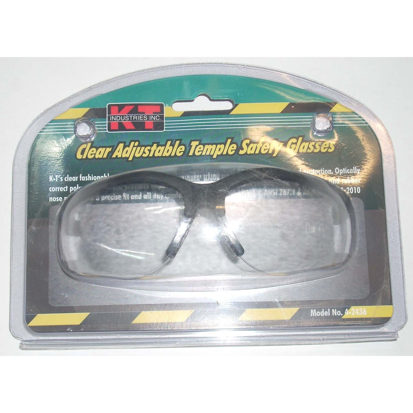 KT Industries 4-2436 Clear Adjustable Temple Safety Glasses