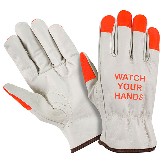 Leather Cowhide Work Gloves w Hi Viz Finder Tips Size 3XL