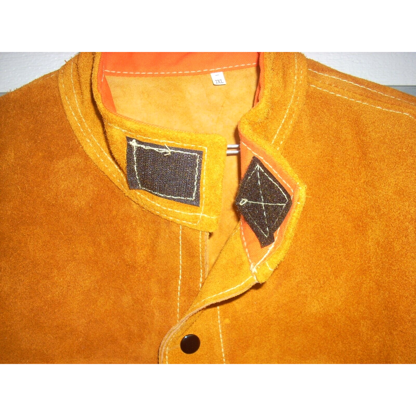 Leather Welding Jacket w Hunter Orange FR Back Size 2XL