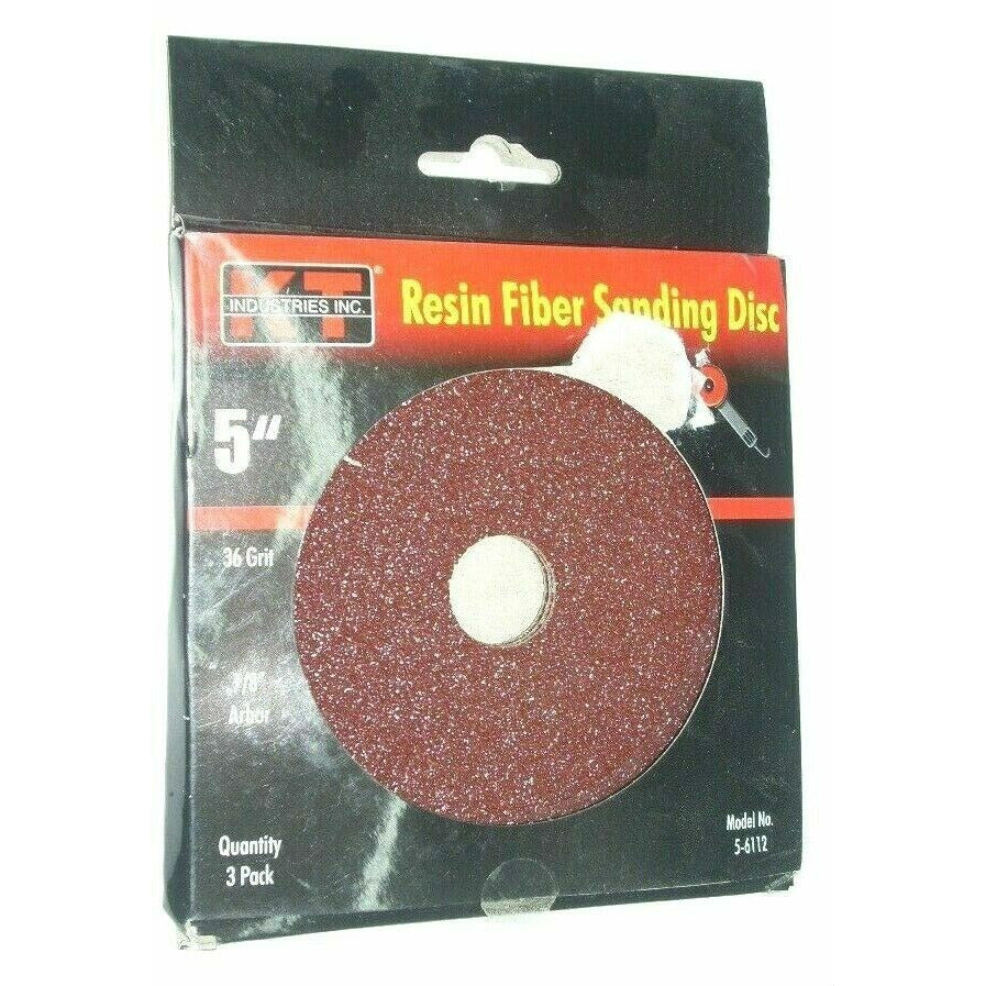 KT Industries 5-6112 Resin Fiber Sanding Discs 5 x 7/8 36 Grit Alum Oxide 3 pk