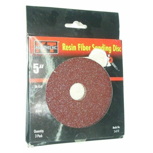 10 KT Industries 5-6112 Resin Fiber Sanding Discs 5 x 7/8 36 Grit Alum Oxide 3 pk