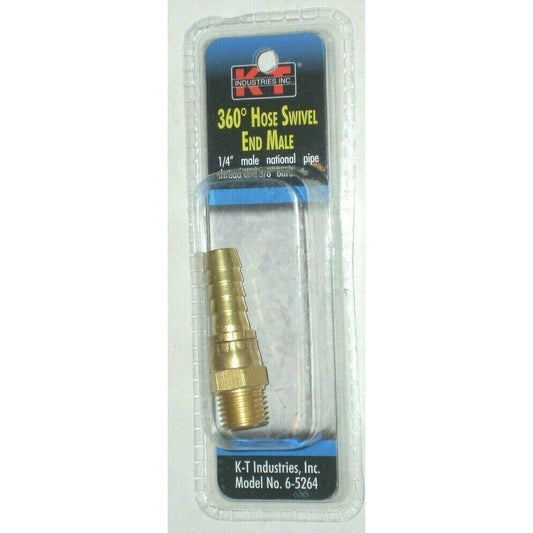 KT Industries 6-5264 Brass 360 Deg Hose Swivel End 1/4 Male NPT to 3/8 Nipple