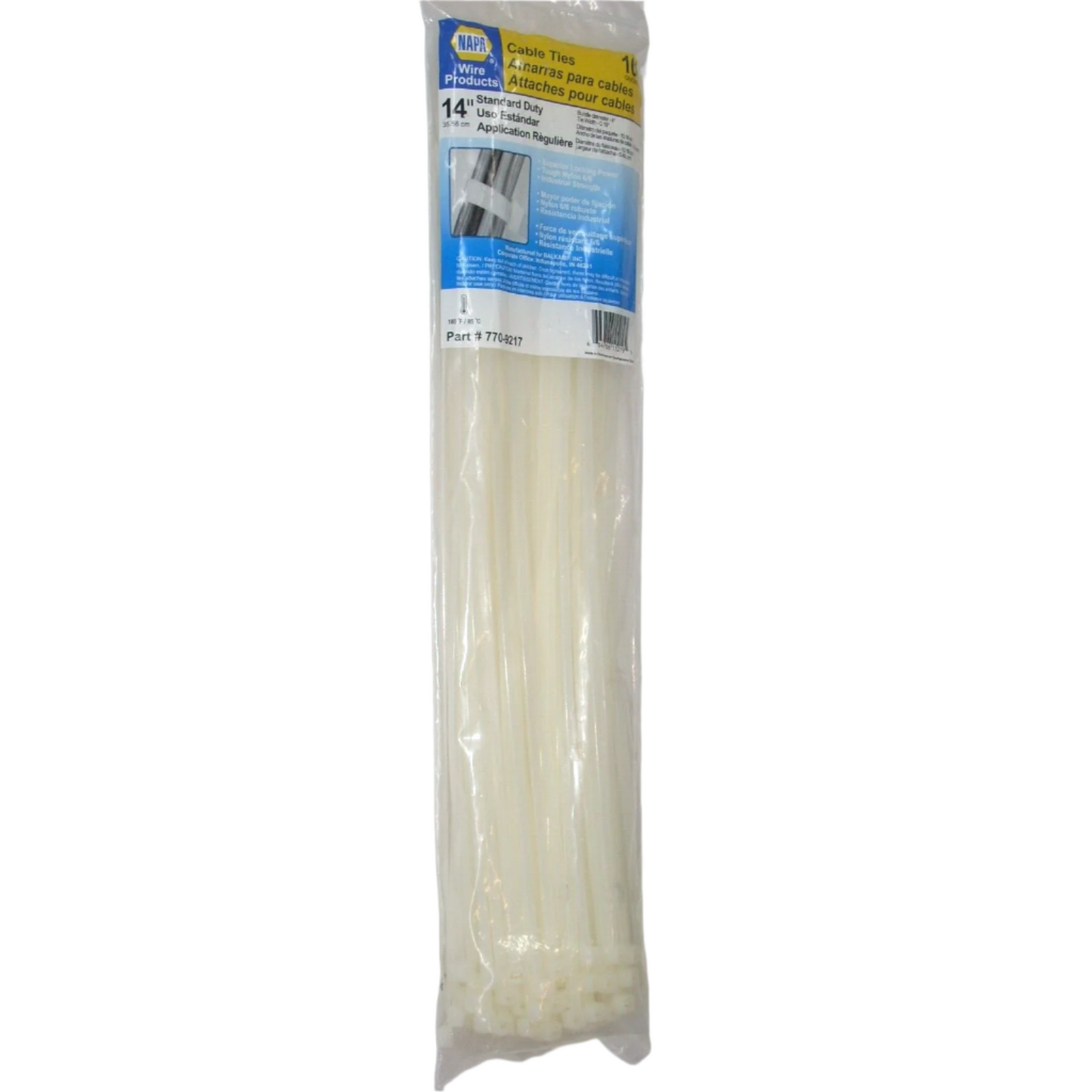 Napa 770-9217 Standard Duty White Cable Ties 0.19 x 14" Long Nylon 6/6 100pk