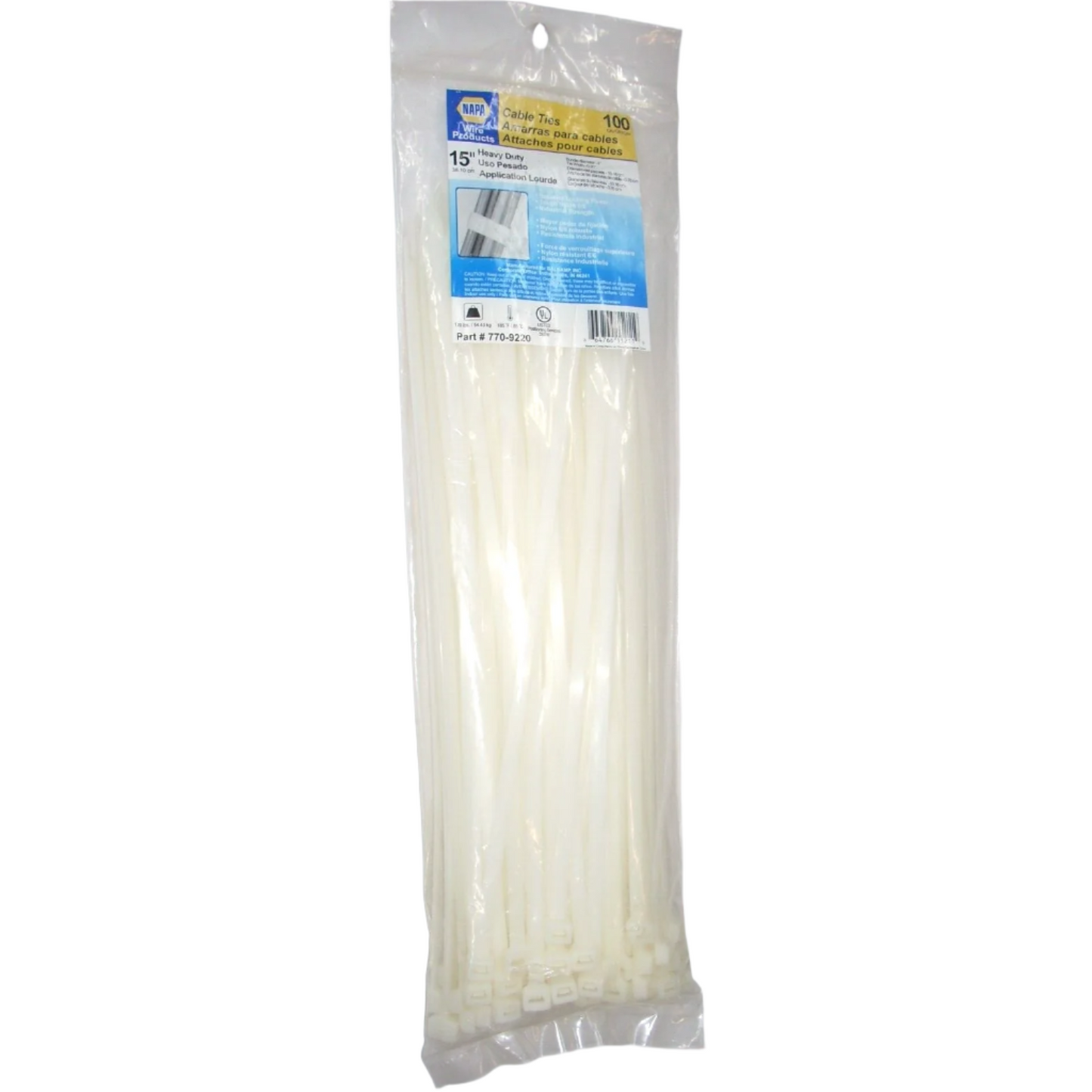 Napa 770-9220 Heavy Duty White Cable Ties 0.3 x 15" Long Nylon 6/6 100 pk