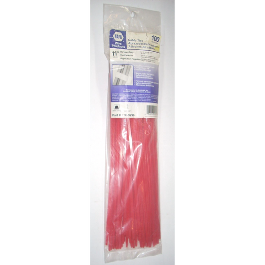 Napa 770-9296 Standard Duty Red Cable Ties 0.19 x 11" Long 6/6 Nylon 100 pk