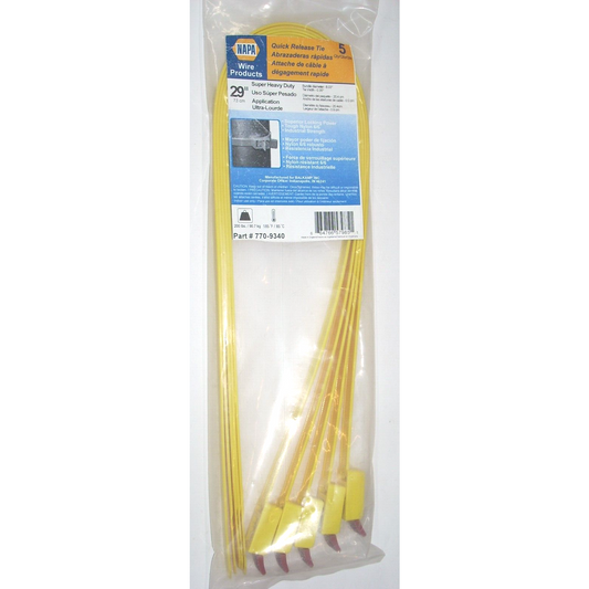 Napa 770-9340 Super Heavy Duty Yellow Cable Ties 0.3 x 29" Quick Release Tie 5pk