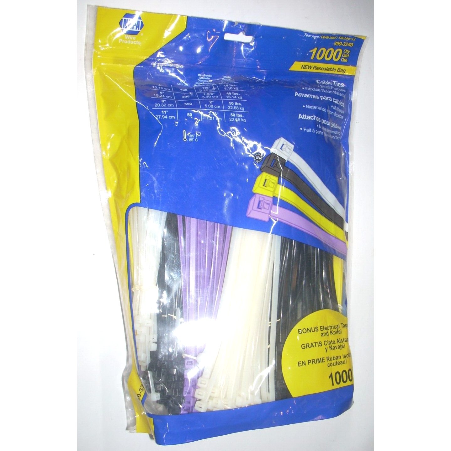 Napa 899-3240 Multicolor Cable Ties (400) 4", (200) 6", (350) 8", (50) 11" 1000p