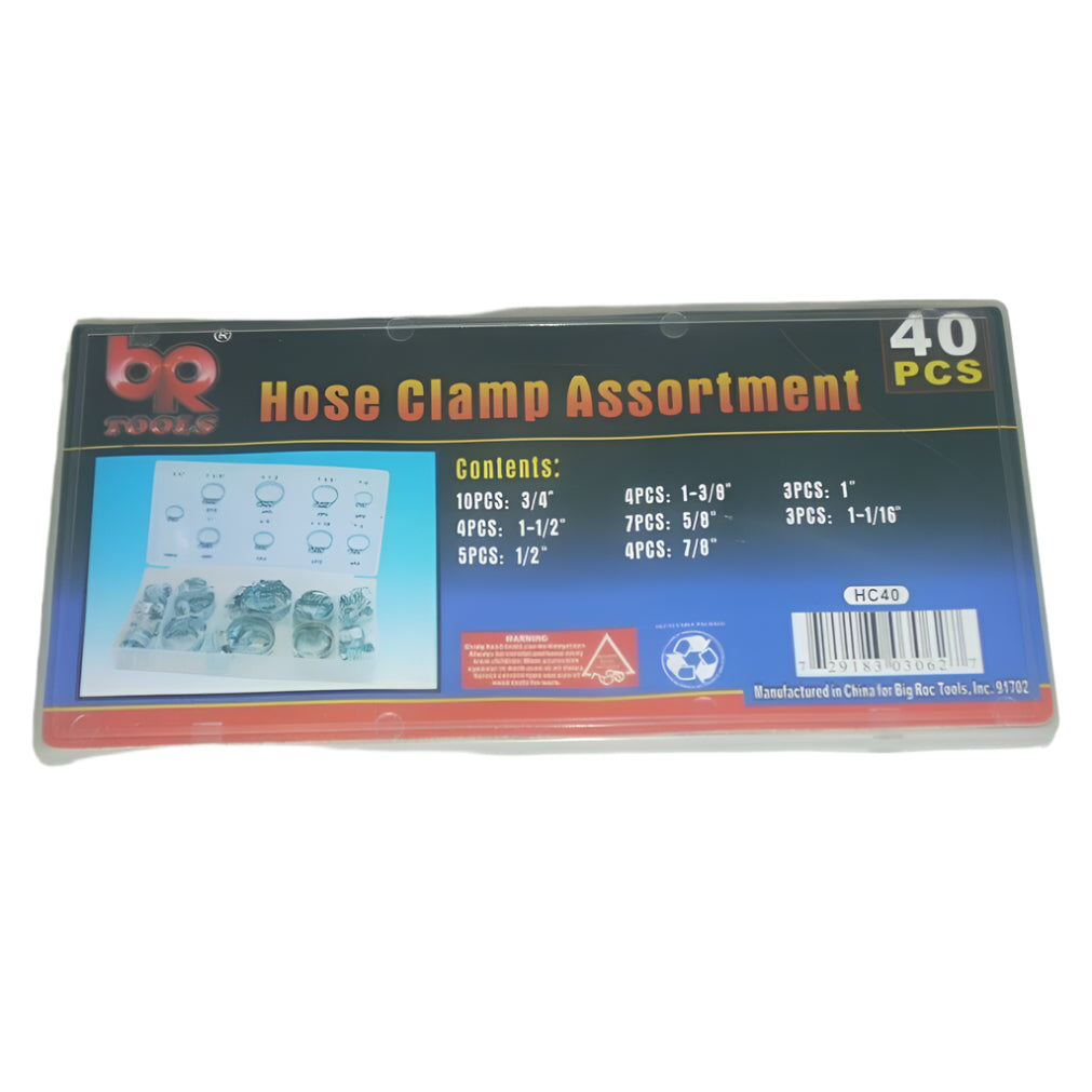 BR Tool HC40 Hose Clamp Assortment 40pc Worm Gear Style Zinc Coated Hvy Ga Steel