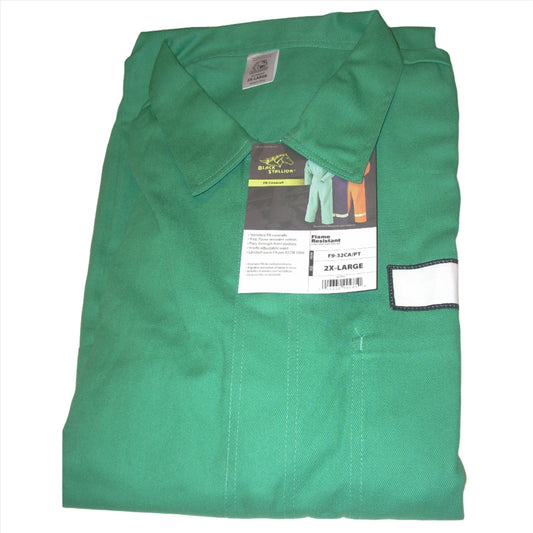 Black Stallion F9-32CA/PT Fire Resistant Green Coveralls 2XL - ATL Welding Supply