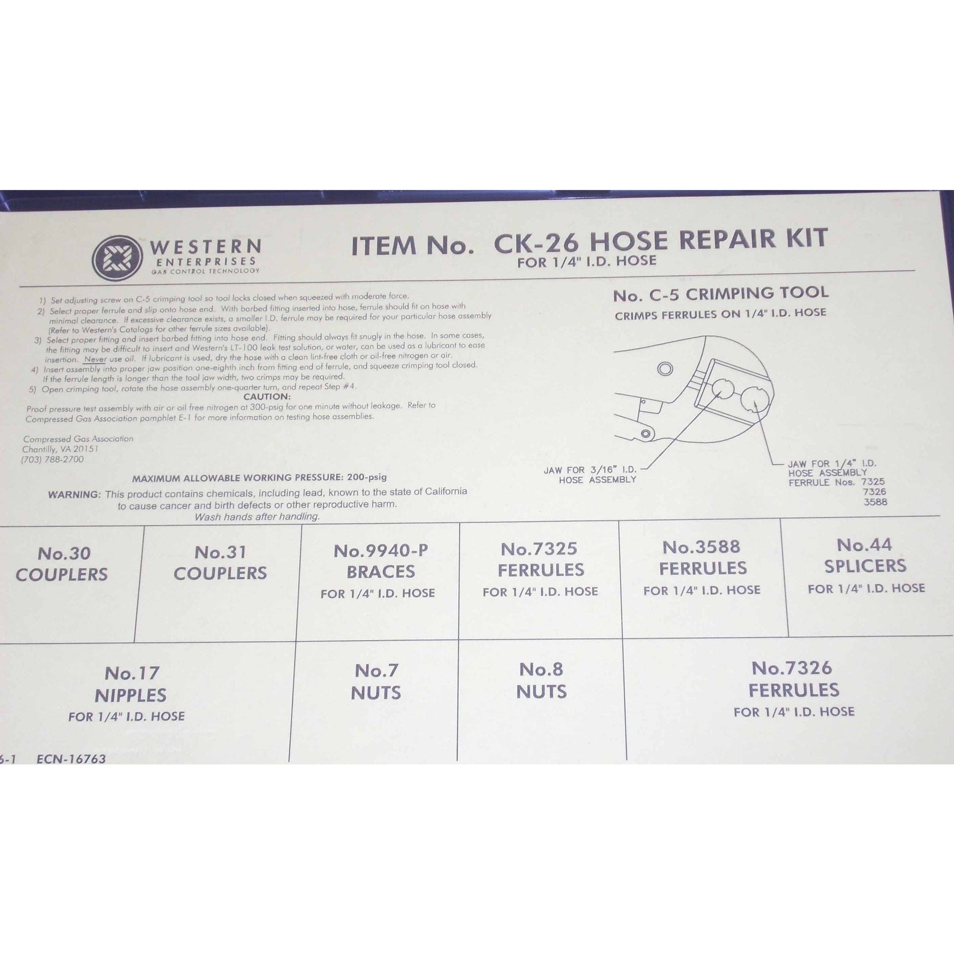 Western Enterprises CK-26 1/4" Welding Hose Repair Kit - ATL Welding Supply