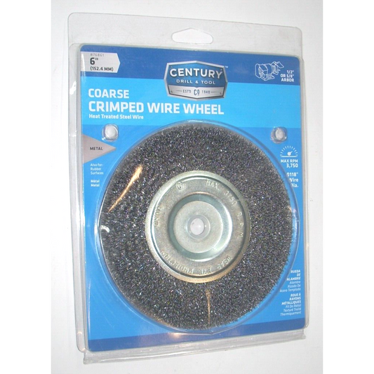 Century 76861 Crimped Bench Wire Brush Wheel 6 x 1/2-5/8 Arbor Coarse