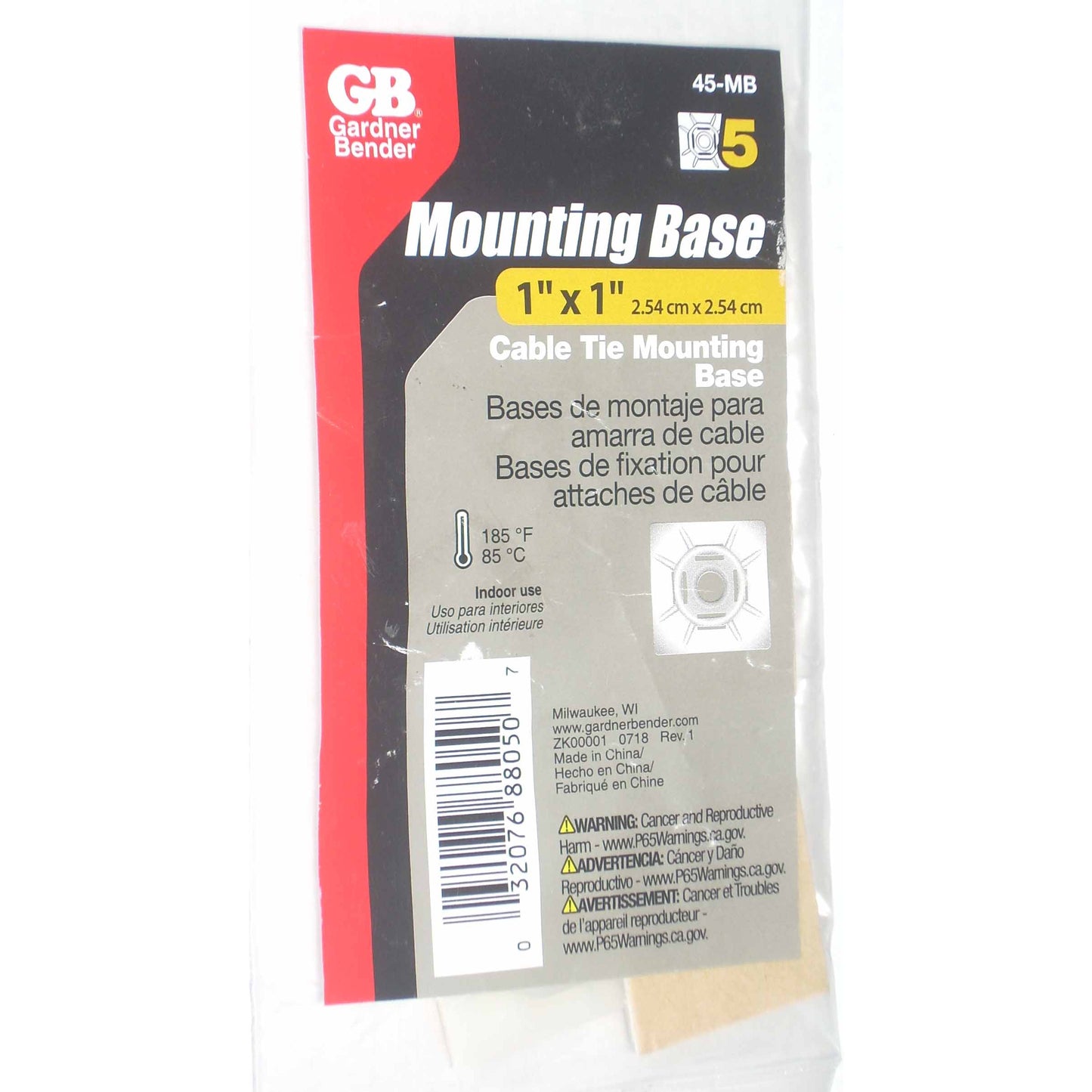 Gardner Bender 45-MB Mounting Base for Cable Ties 1 x 1 White