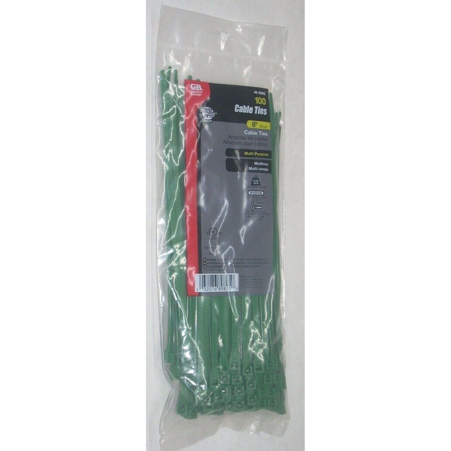 Gardner Bender 46-308G Green Zip Tie Cable Ties 8" Long 75 lb 100 pk