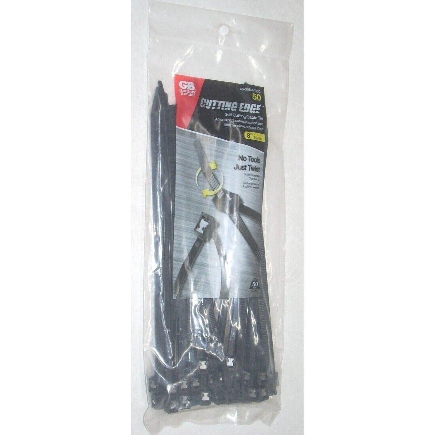 Gardner Bender 46-308UVBSC Black Self-Cutting Zip Tie Cable Ties 8" 50 lb 50 pk