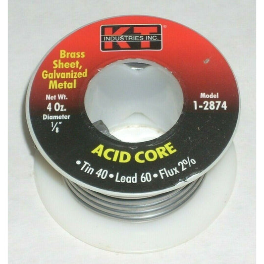 KT Industries 1-2874 Acid Core Solder Wire 40 Tin/60 Lead 1/8" Dia 4oz Roll