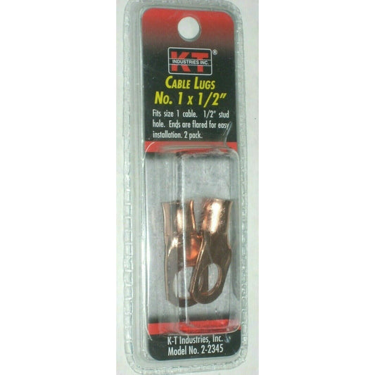 KT Industries 2-2345 Copper Welding Cable Lugs #1 x 1/2 Hole Battery Lug 2pk