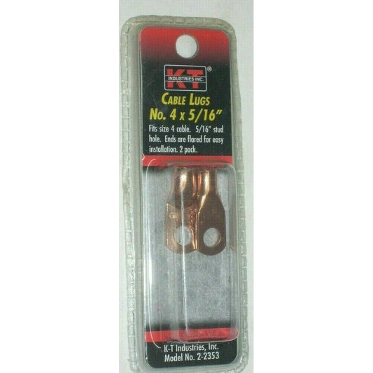 KT Industries 2-2353 Copper Welding Cable Lugs Size #4 w 5/16" Stud Hole 2 pk