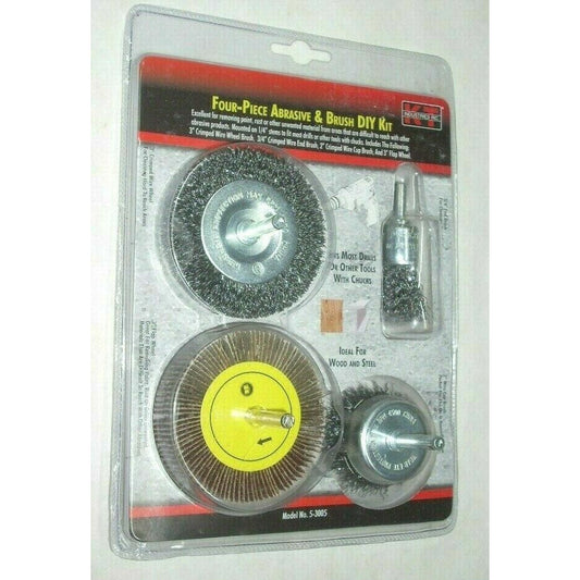 KT Industries 5-3005 Abrasive & Wire Brush Set for Drill 1/4" Shank 4pcs