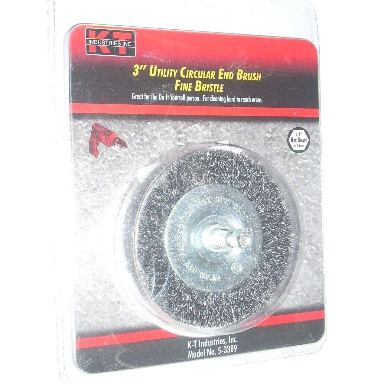 KT Industries 5-3389 Crimped Circular End Brush Wheel Fine 3 x 1/4" Hex Shank