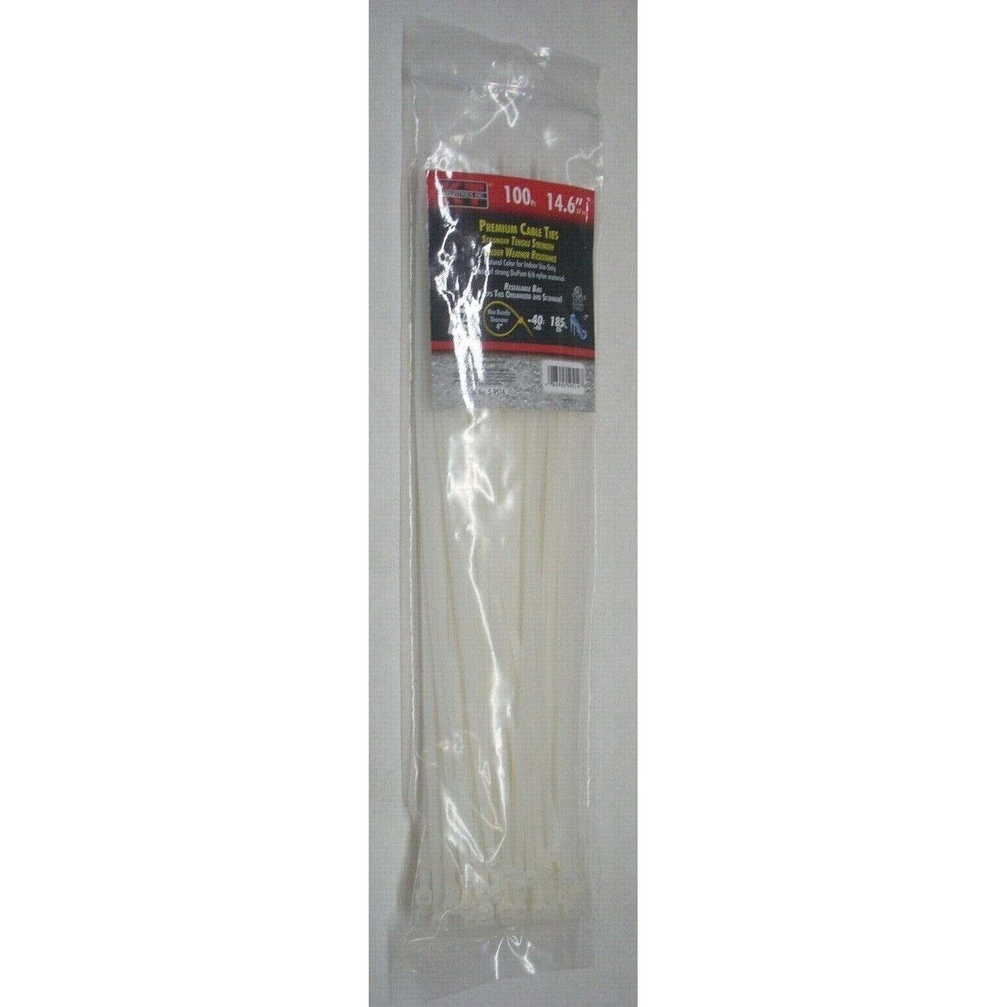KT Industries 5-9514 Premium White Cable Ties 14.6" Long 75 lb Cap 100 pk