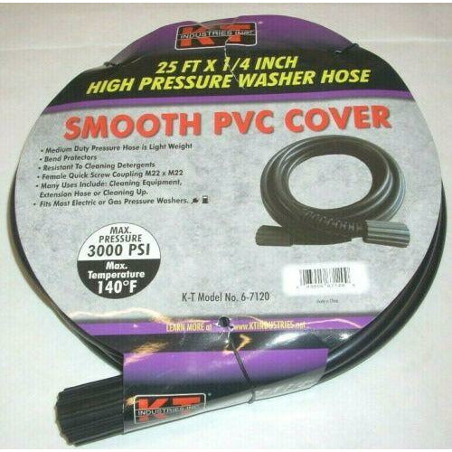 KT Industries 6-7120 1/4 x 25' High Pressure Washer Hose w M22 Fittings 3000 PSI