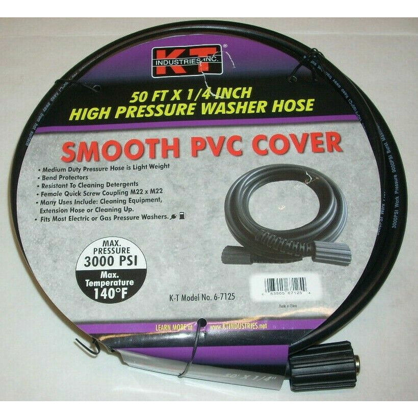 KT Industries 6-7125 1/4 x 50' High Pressure Washer Hose w M22 Fittings 3000 PSI