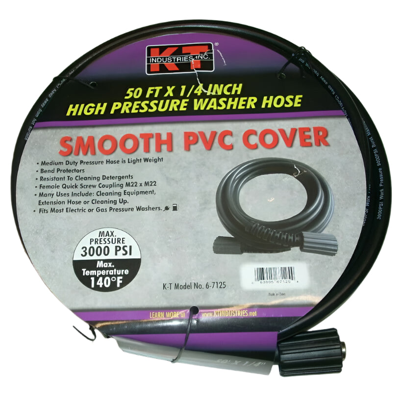 KT Industries 6-7125 1/4 x 50' High Pressure Washer Hose w M22 Fittings 3000 PSI