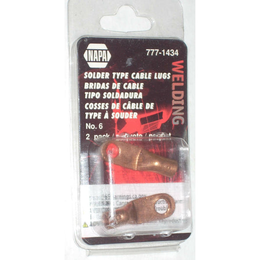 Napa 777-1434 Solder On Cable Lugs No. 6 x 3/16 Hole 2pk